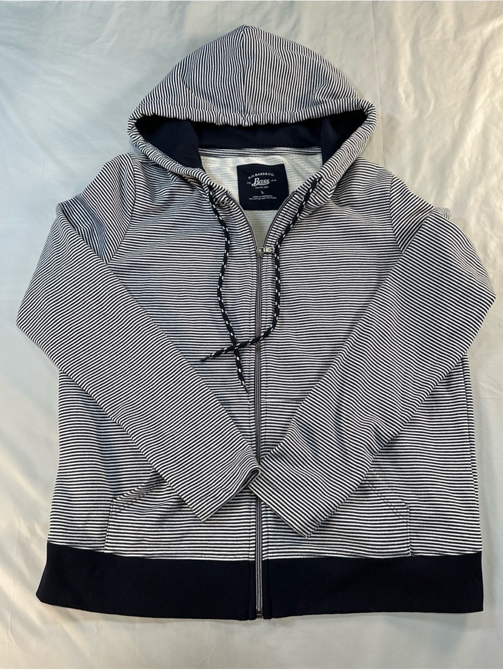 G.H. Bass & Co. Navy and White Striped Branded Clothing Label size L